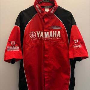 Yamaha Factory Racing Pit Shirt Red Black Embroidered Motorsport Button Up